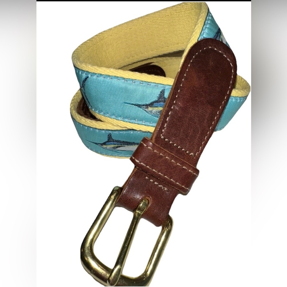 Preston Boys Size 36 Leather Marlin Belt Fish Made New England USA Beach Preppy - Picture 2 of 10